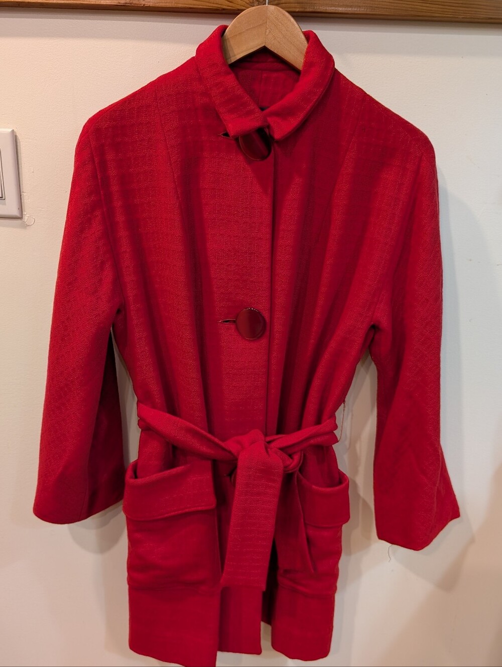 Vintage Pure Wool - Red Belted Women’s Coat Jacket